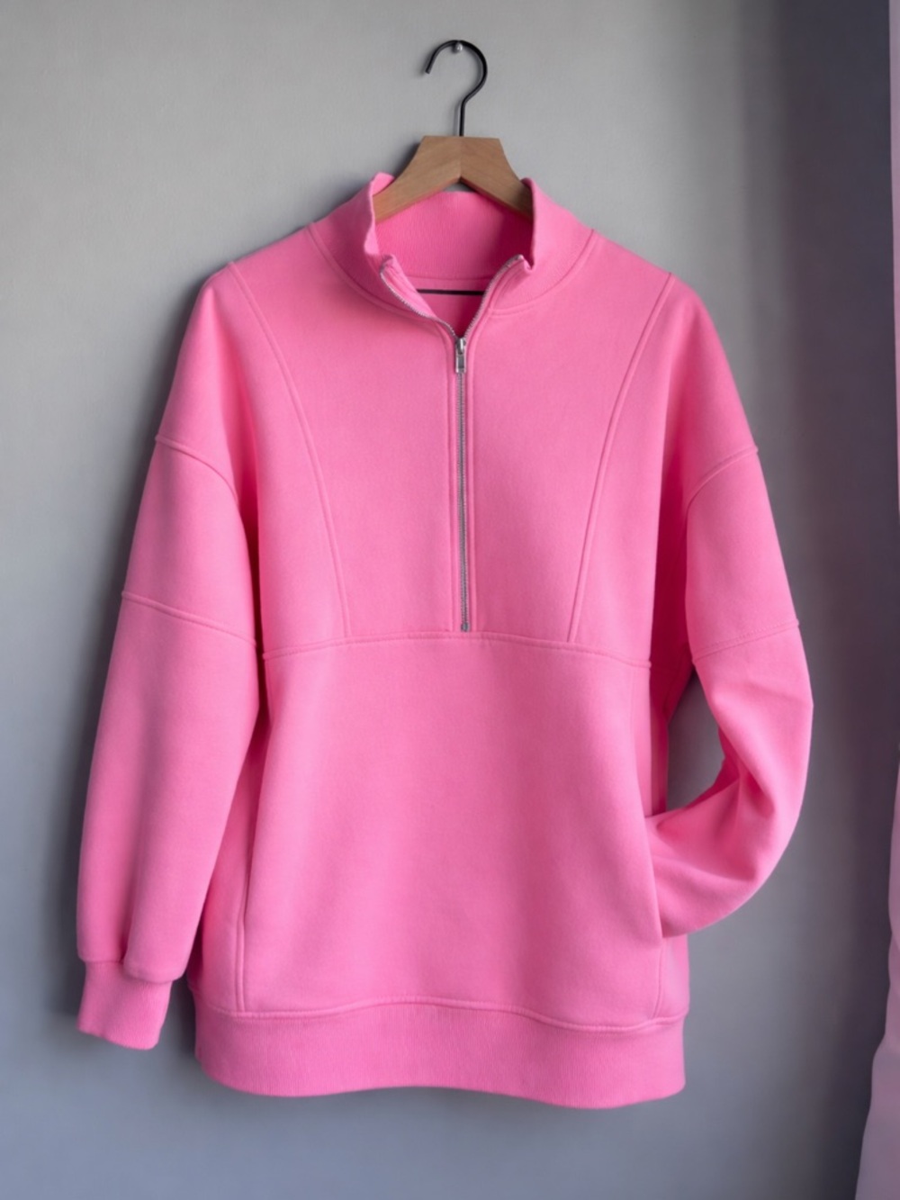 Bright Pink Half-Zip Pullover Sweatshirt - Picture 3 of 6